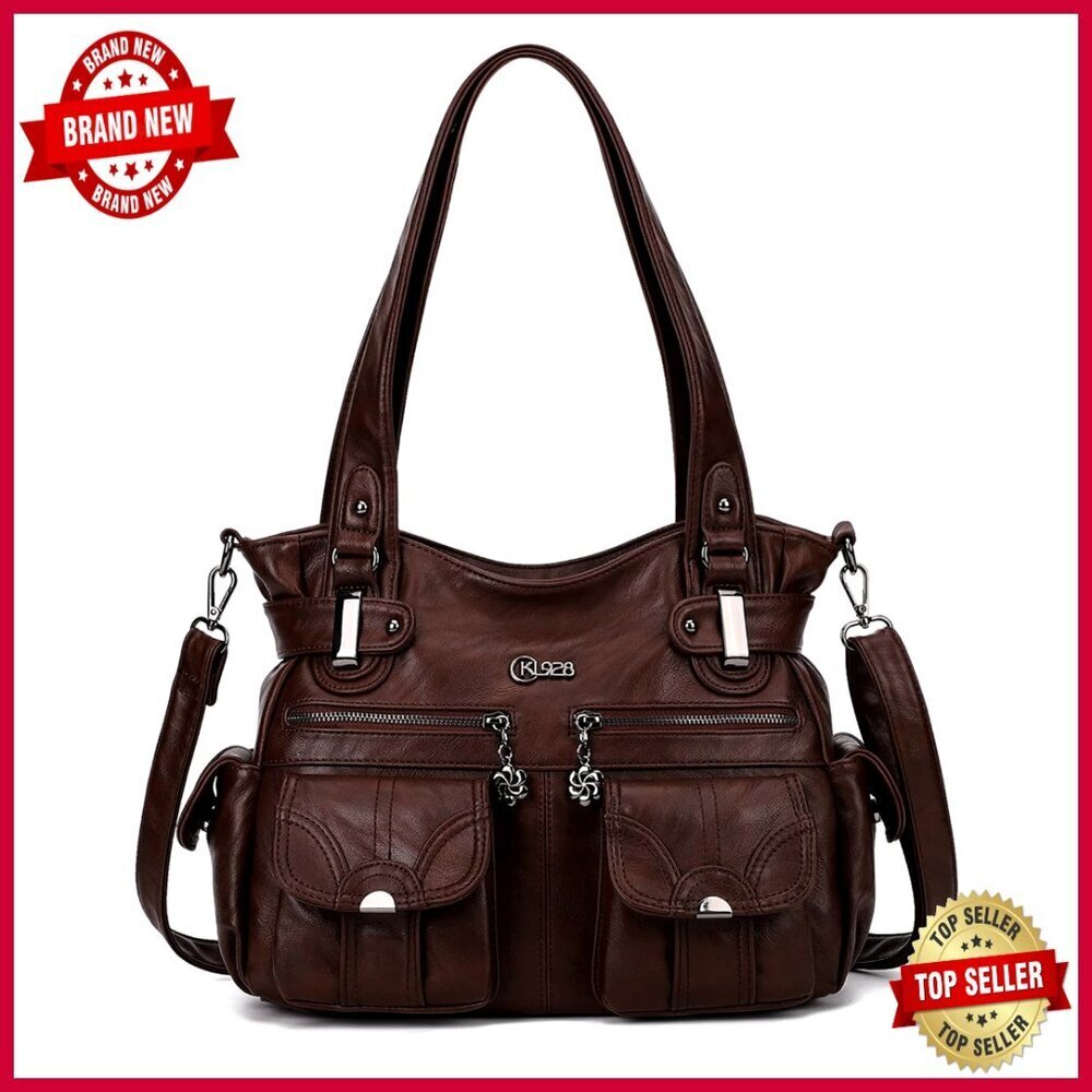 Large Hobo Shoulder Tote Bag Soft PU Leather Multi-Pocket Women's Handbag - Picture 1 of 7